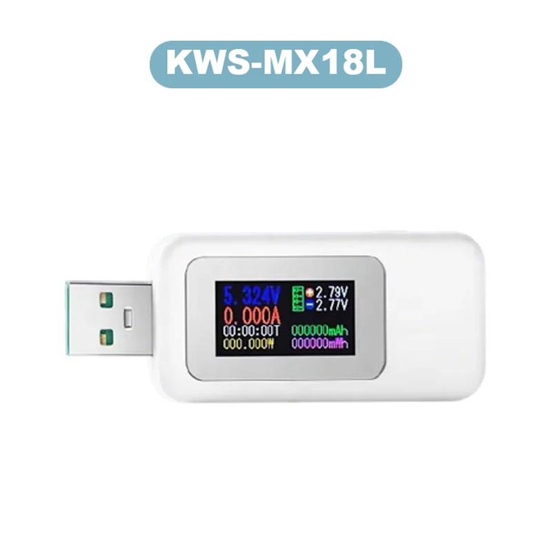 USB-Tester Spannungs- und Stromdetektor HD-Farbbildschirm-Tester KWS-MX18L DC-Voltmeter Amperemeter Ladeanzeige für Telefon