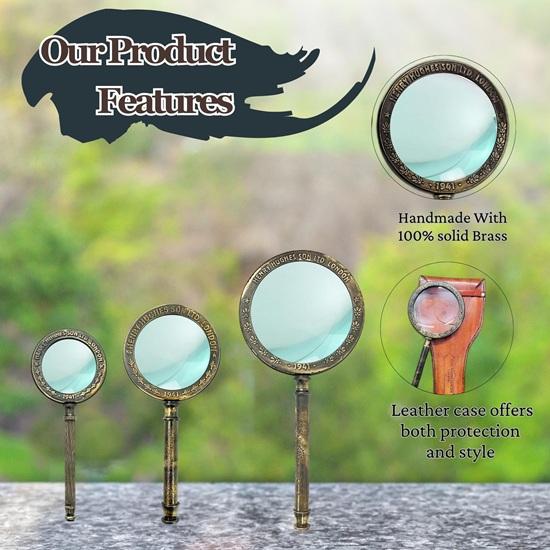 Set of 3 Henry London Brass Magnifying Glass Marine Style with Leather Case, Gift Wedding, Thanksgiving, Chinese New Year, Christmas