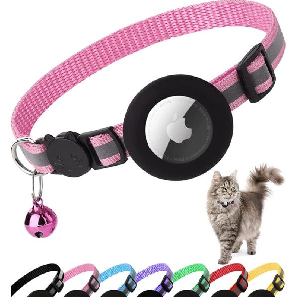 Airtag Cat Collar Breakaway, Reflective Kitten Collar with Apple Air Tag Holder and Bell for Girl Boy Cats, 0.4 Inches in Width and