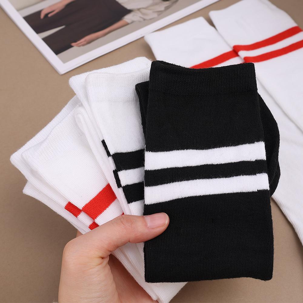Women Striped Cotton Long Socks Japanese JK Black White Knee High Stockings Students Girls Solid Color Long Tube Leg Warm Socks