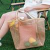 Mesh Beach Bag Large Capacity Simple Travel Shoulder Bag Hollow Handbag Toiletry Swimming Storage Bag for Outdoor Travel