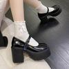 Mode Super Talons Hauts Chaussures Mary Jane Femmes Boucle Cheville Plateforme Épaisse Escarpins Femme Talons Épais Cuir Verni Chaussures Lolita Dames