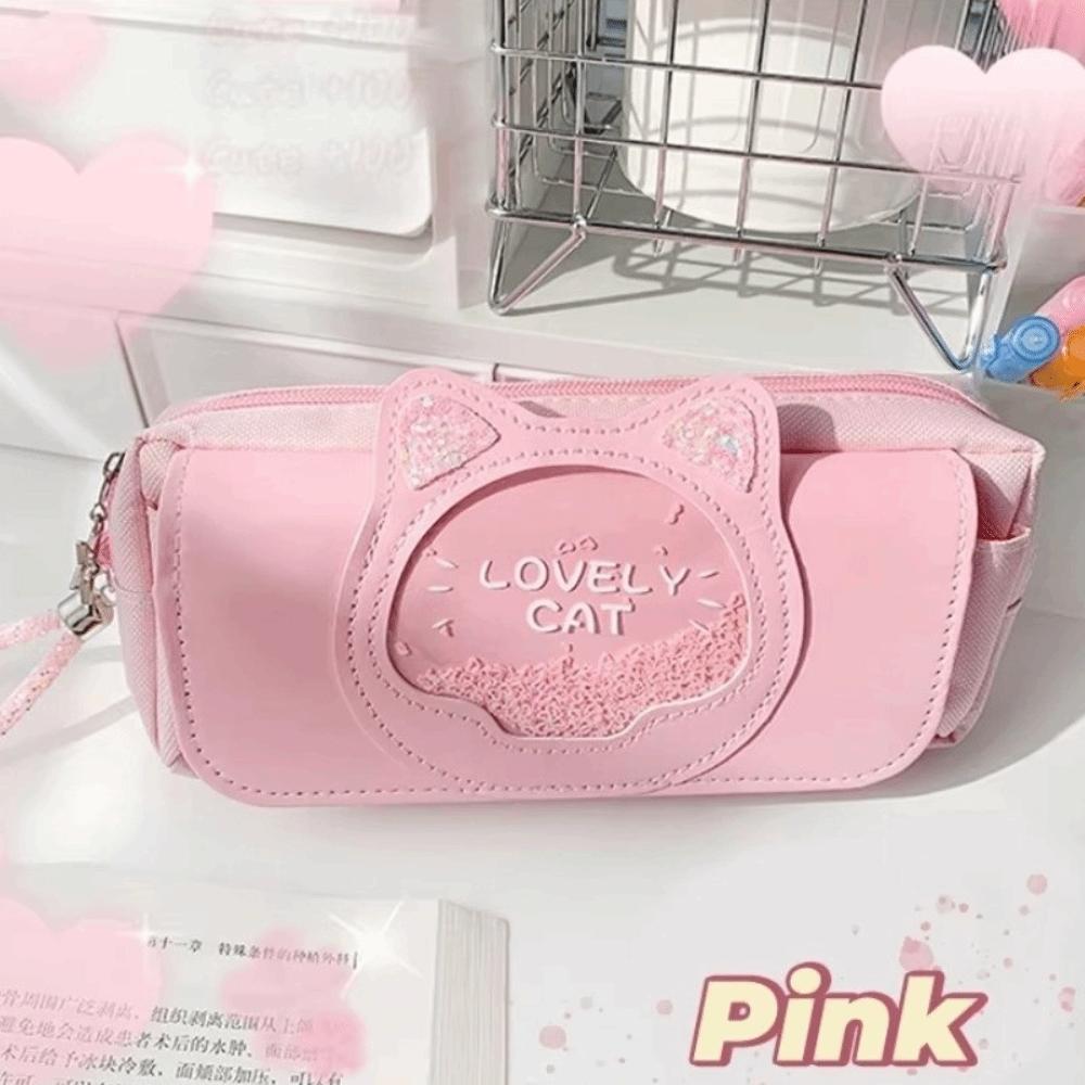 

Велика місткість Сумка для ручок Котячий пенал з піском Шкільне офісне приладдя рожевий