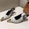 Fashion Luxury Designer Thin High Heels Women Sexy Metal Pointed Toe Heeled Sandals Summer Elegant Slingback Pumps Party Dress Shoes