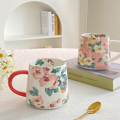 Nordic Flower Ceramic Coffee Mug Cup Drinkware Breakfast Drinking Milk Tea  Vintage Couple Gifts  Home Decorative