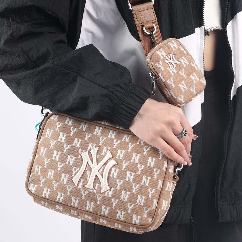 New MLB Monogram Collection Fabric Combo Bag Crossbody Bag Shoulder Bag Women's Khaki 32BGDC111-50B