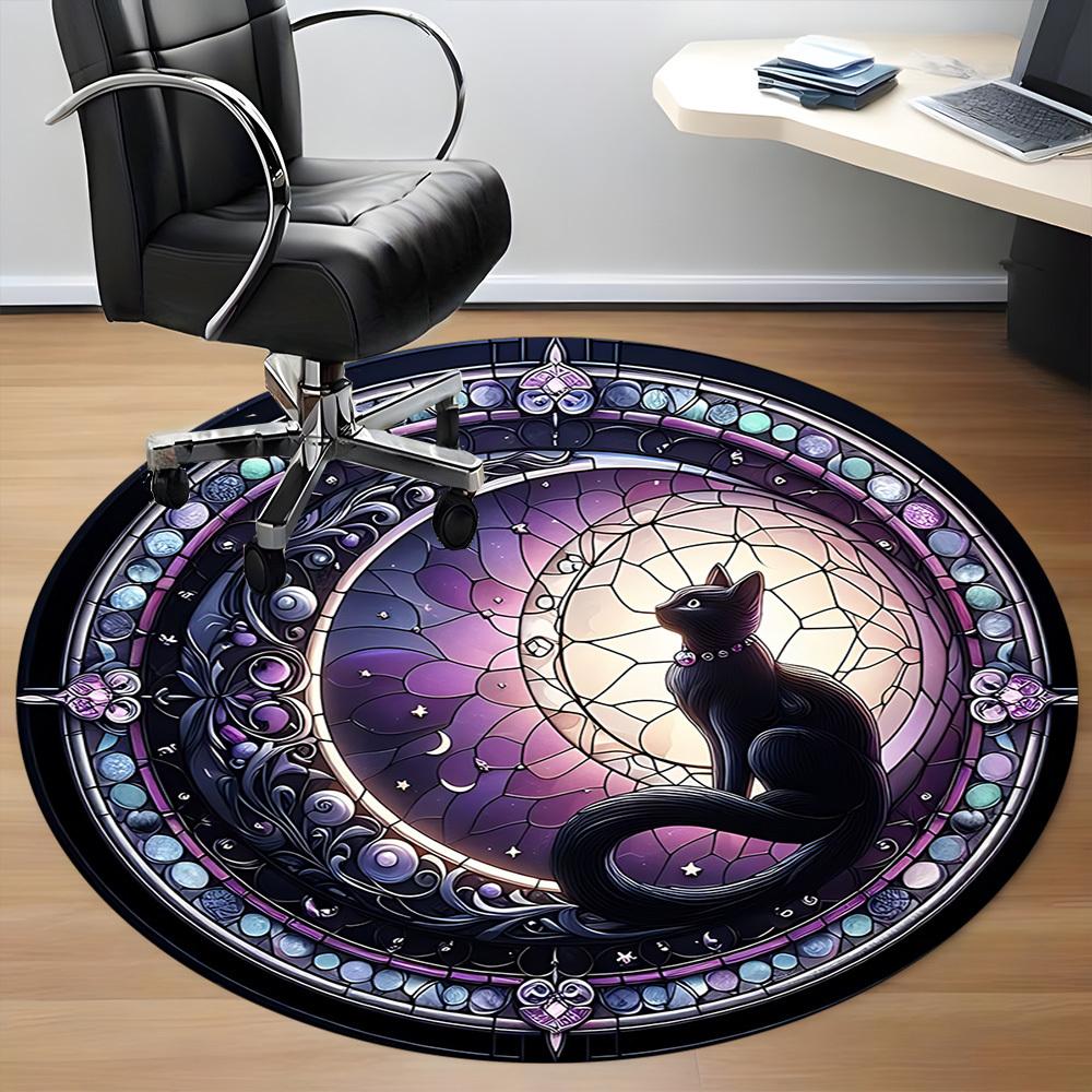 1pc Stained Glass Cat Office Round Area Rug, Indoor Mat Suitable ForOffice, Under Office Chairs Bedroom Living Room Home Decor, Room Deco,  T142