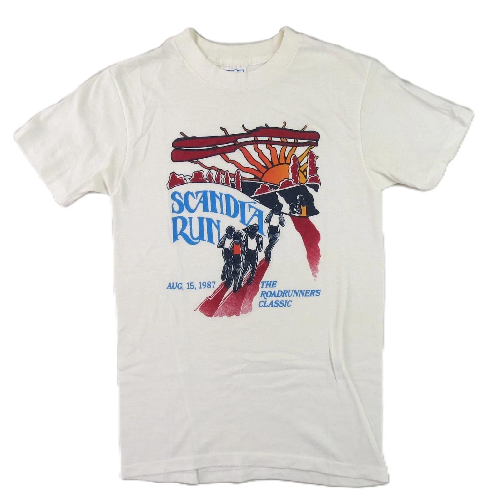 VTG 1987 USA Adult XXS White Scandia Run Roadrunners Single Stitch T Shirt Top 4XL