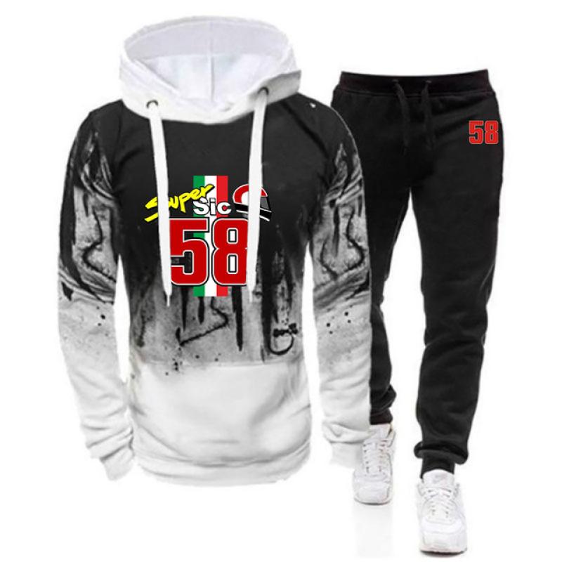 2023 Uomo Nuovo Primavera Autunno 58 Super Sic Marco Simoncel Tuta Sportiva alla Moda Due Pezzi Felpa con Cappuccio Gradient Top in Pile e Pantaloni