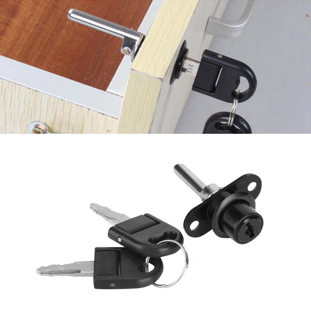 2Pcs Furniture Drawer Wardrobe File Cabinet Lock with Keys Office Security (19mm Head Black)