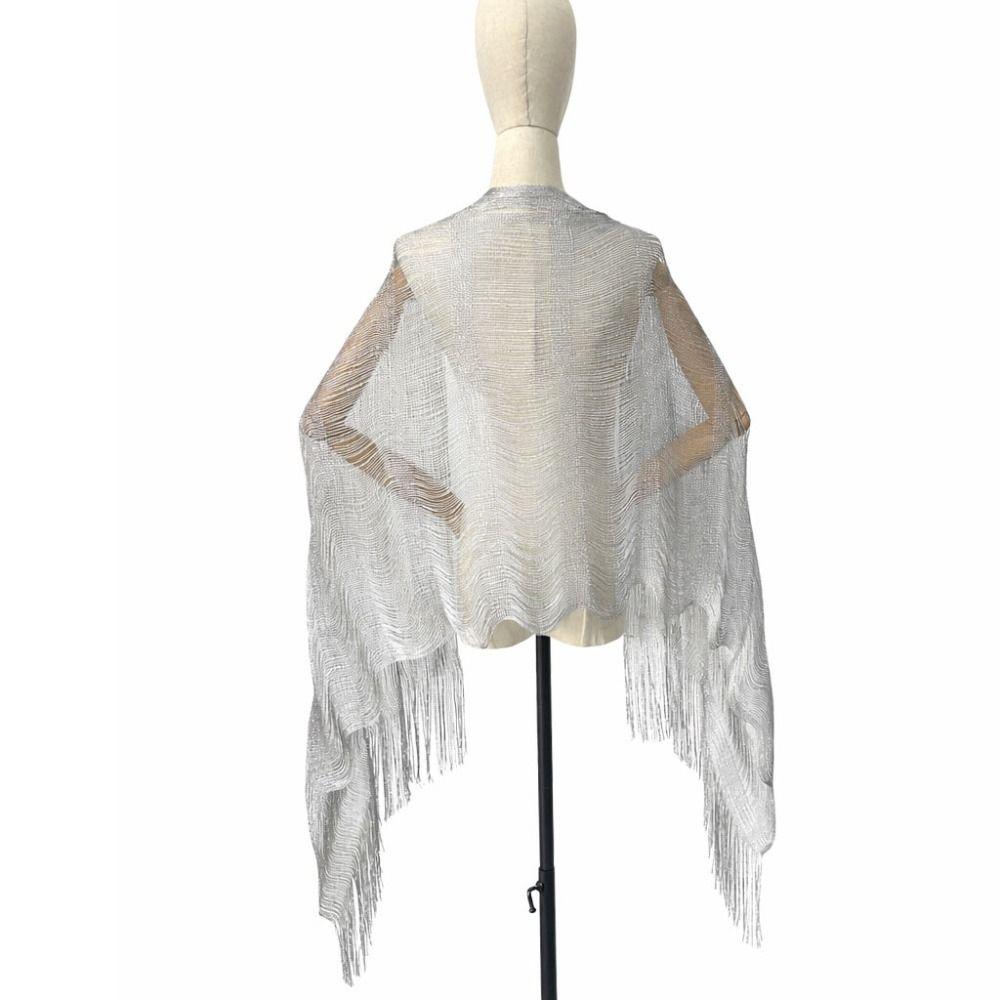 High Quality Hollow Out Tassel Shawl Polyester Shinning Silk Shawl Tassel Comfortable Sunscreen Cover Evening Dress