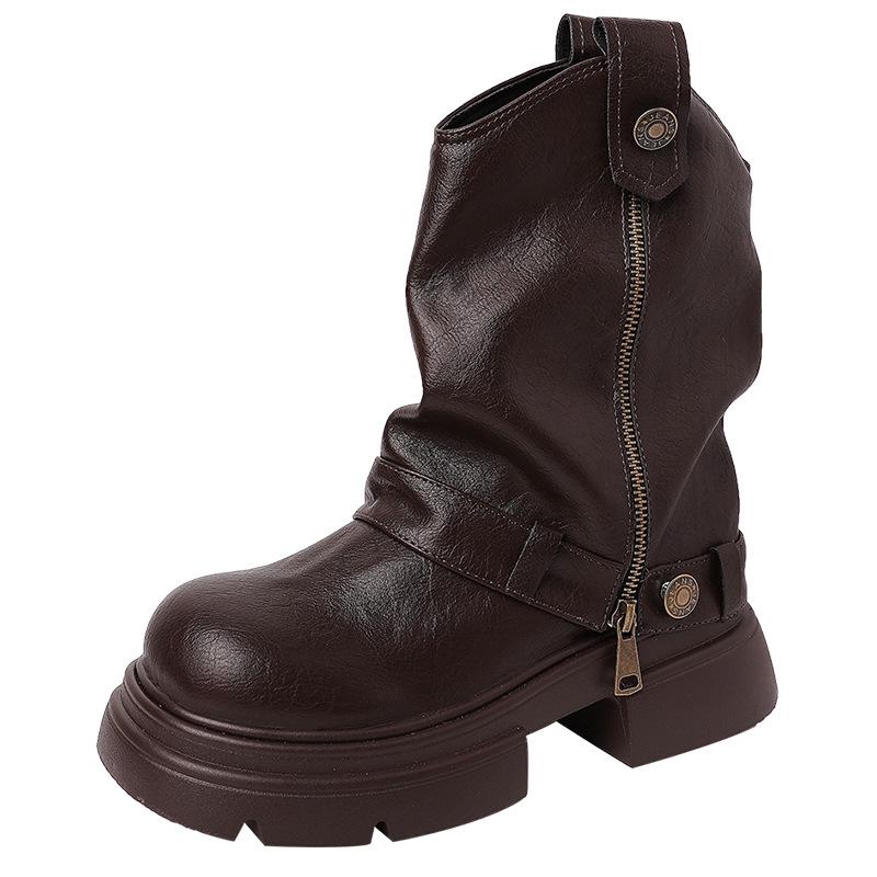 Versatile Coarse Heel Women's Martin Boots Short Boots Autumn and Winter Fashion Design Sense Snow Boots Pants High Heel Stacking Boots Tide