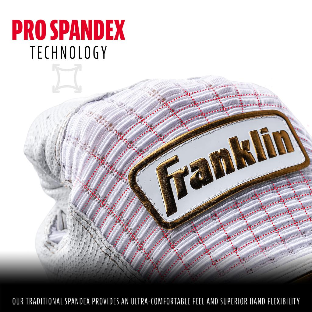 Franklin Pro Classic Batting Gloves Both Baseball Batting Professional Major League 2018 2018 White and Size L (for Hands), Gloves, Baseball,