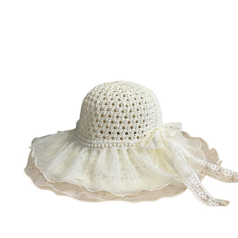 New Lace Straw Fisherman Hat for Women, Summer Wide-brimmed Sun Protection Breathable Hollow-out Sun Hat, Vacation Casual Hat, Trendy