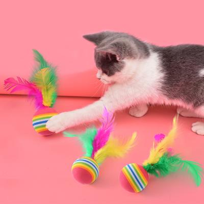 1PC Cat Toy Interactive Feather Ball Toys For Cats Kittens Playing Pet Toys Cat Supplies