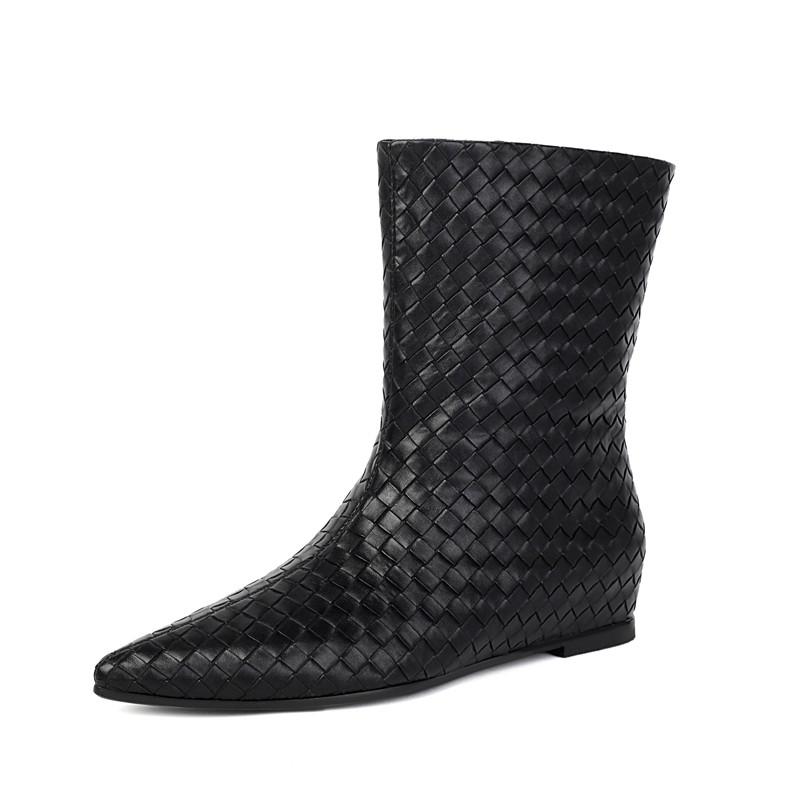 Women's flat-bottomed short boots spring and autumn large size European and American style woven casual short boots