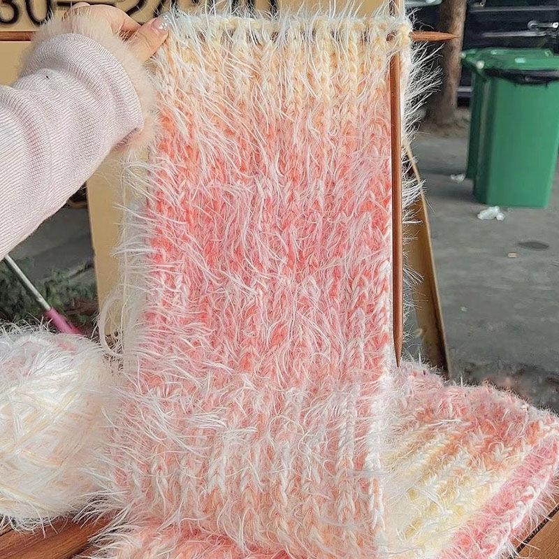 Rainbow Gradient Mohair Yarn Kit - Medium Thickness, Ideal for Hand-knitting Scarves