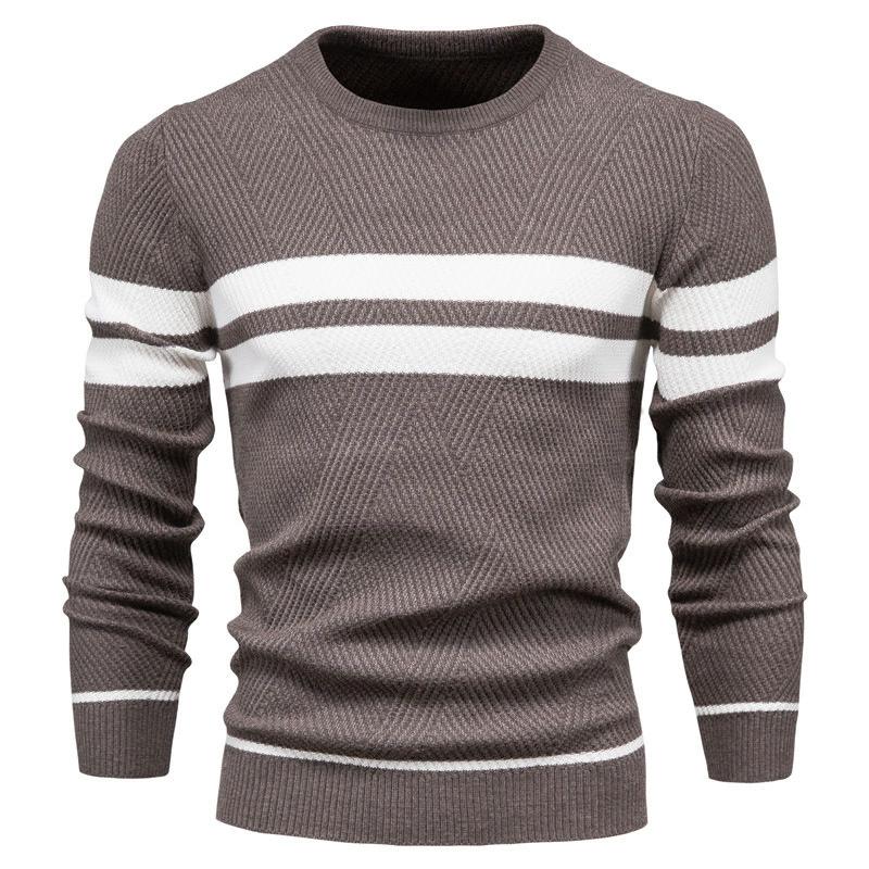 Autumn and Winter Men's Casual Striped Men's Sweater Pullover Color Blocked Round Neck Men's Knitted Sweater