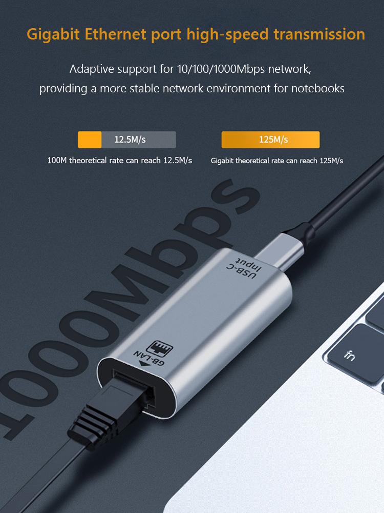 Convenient Simple Operation USB C Type-C Female to RJ45 Female Ethernet Gigabit Wired LAN Network Adapter