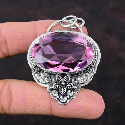 Faceted Pink Kunzite Pendant 925 Sterling Silver Pendant Beautiful Gemstone Jewelry Flower Pendant Wedding Gift Handmade Birthstone Pendant
