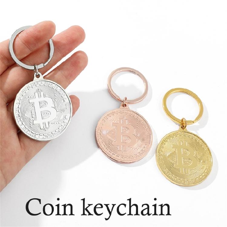 Crypto Collectible Keychain With Bitcoins Motifs Stylish Metal Construction Keyring Pendant For Gifting And Display
