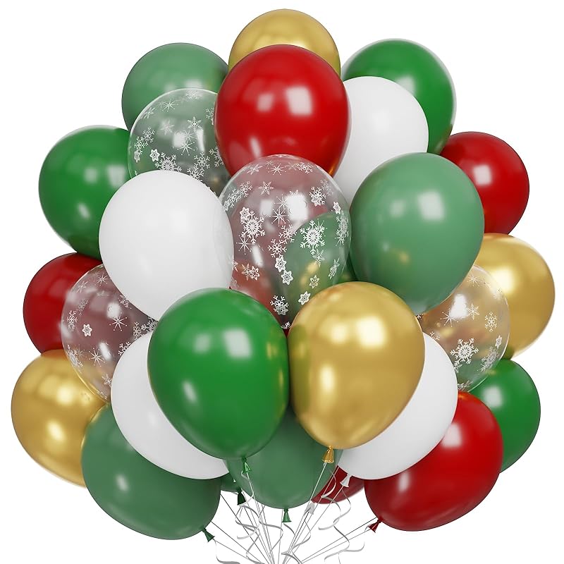 BTZO Balloons, Christmas Decorations, 50-Pack, 10-Inch Round, Standard Colors, Confetti, Latex Balloons, Birthday, Wedding, Party, Festival, School