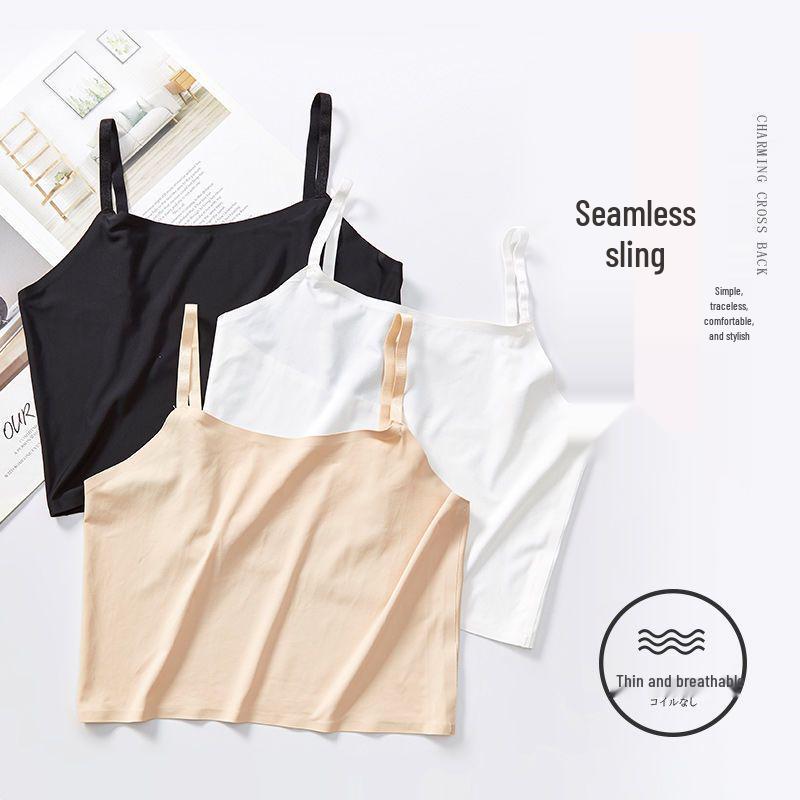 Atmungsaktives Sommer-Bustier für Mädchen aus Eis seide, nahtlos, mit Spaghettiträgern und Anti-Exposure-Bandeau