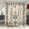Vintage Floral & Celestial Bathroom Decor with Sun, Moon, Butterflies - Elegant Bath Curtain for Modern Traditional Bathrooms