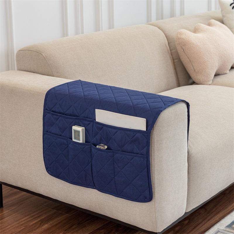 Solid Color Pocket Sofa Armrest Cover Dustproof Sofa Side Slipcover Four Season Universal Armrest Storage Bag for Living Room