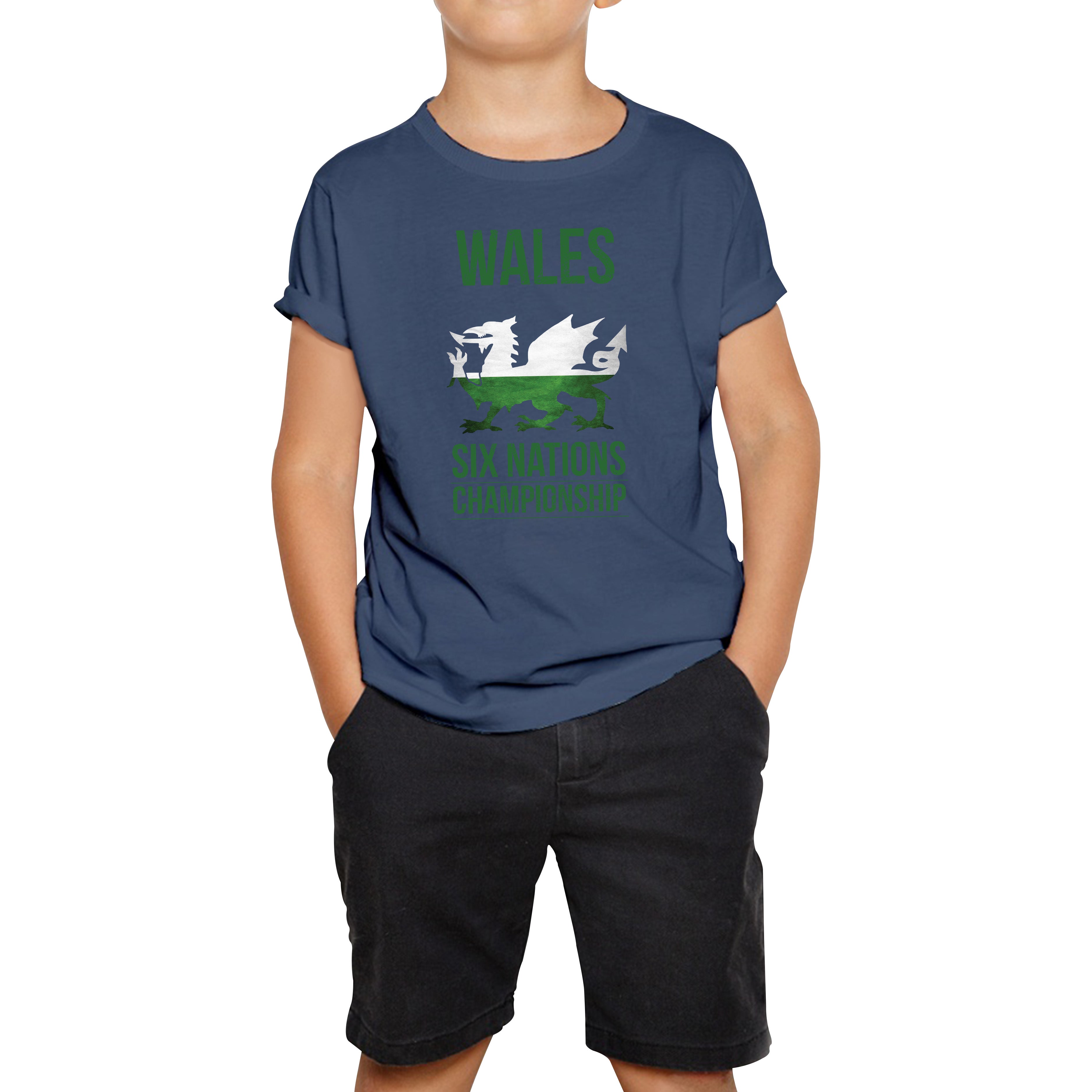 Wales Flag Logo Rugby Cup European Support World Six Nations Championship Kids Tee 110