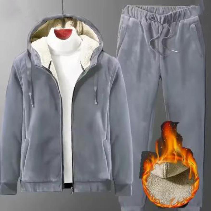 

Зимние спортивные костюмы, комплекты, теплые, с толстым флисом, брюки-джоггеры, наряды, повседневные женские плюшевые толстовки с капюшоном L серый