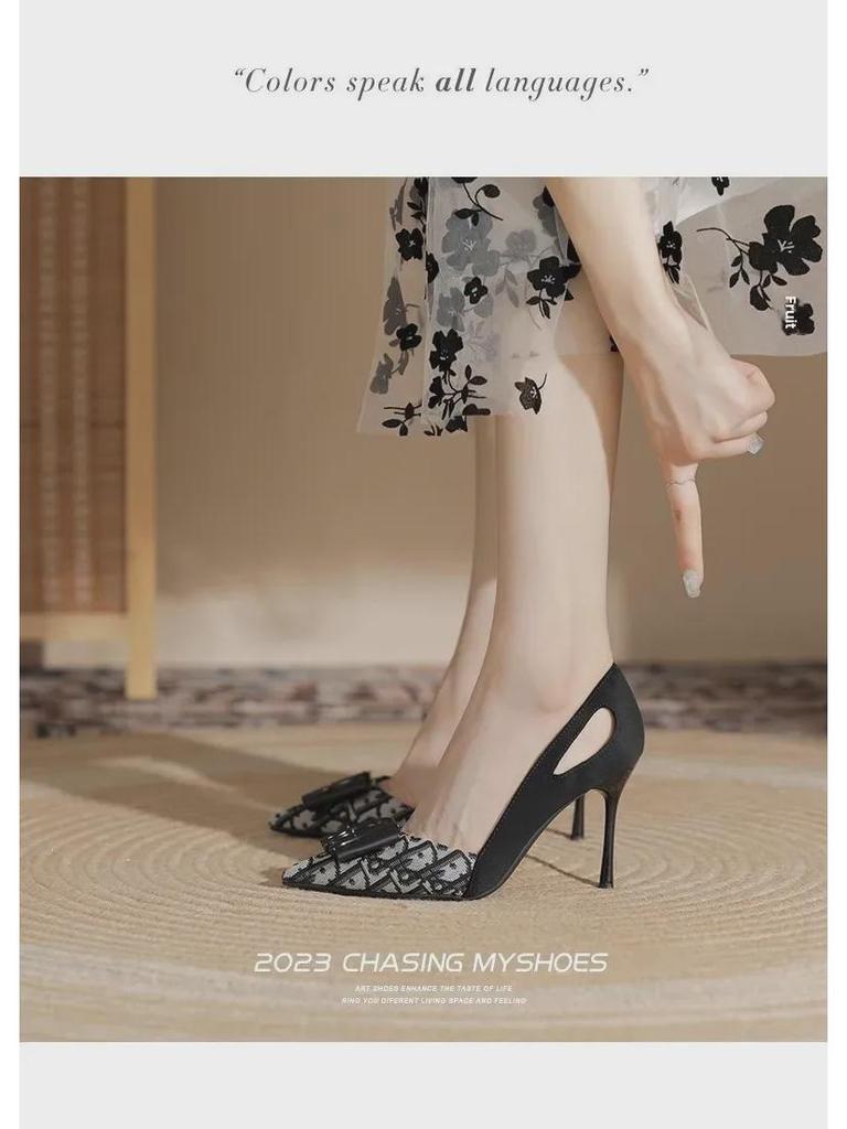 2024 Novos Sapatos de Salto Stiletto de Bico Fino e Boca Baixa Femininos - Moda Elegante e Versátil para Socialites