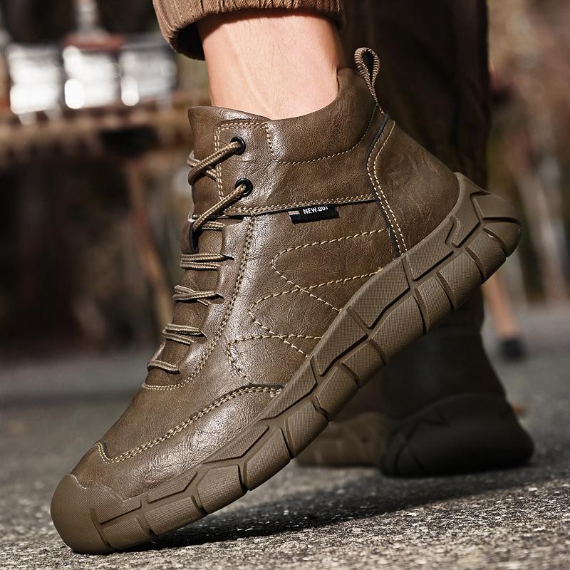 Men's Leather Boots Handmade Outdoor Plush Ankle Boots for Men Casual Shoes Large Size Tooling Shoes