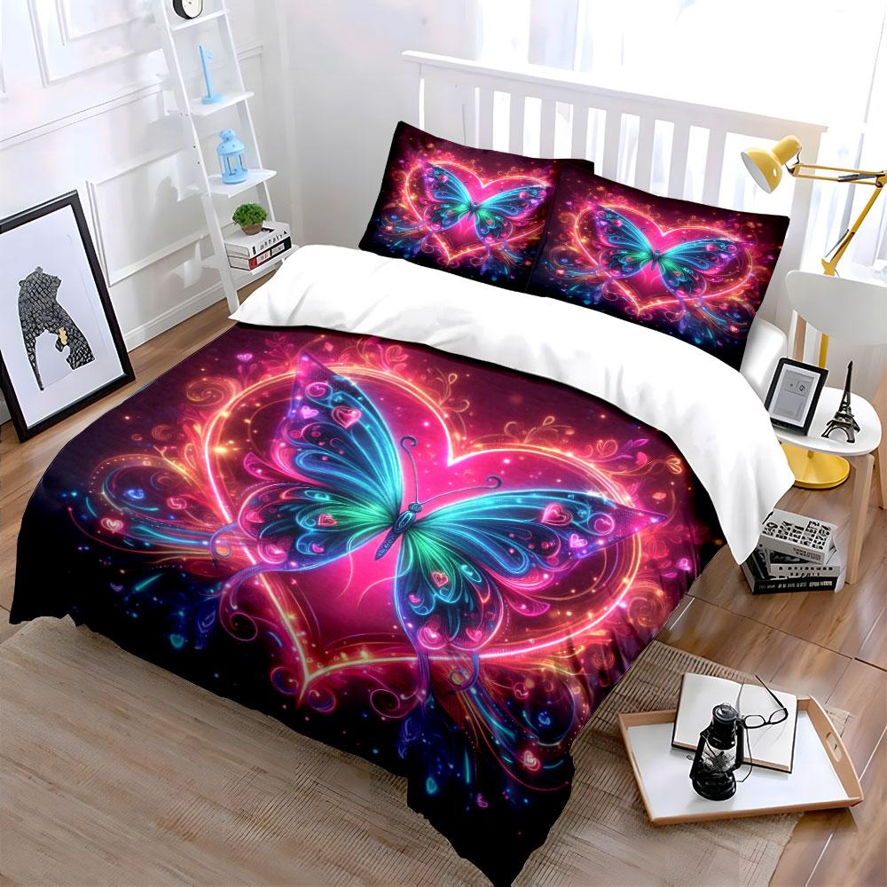 Colorful Butterfly Heart Design Bedding Duvet Cover Set Duvet Cover Pillowcases (1 * Duvet Cover 2 * Pillowcases, Without Duvet Insert)