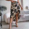 Women's Fashionable Floral Print Elastic Waist Ruffle Edge Mid Length Irregular Skirt