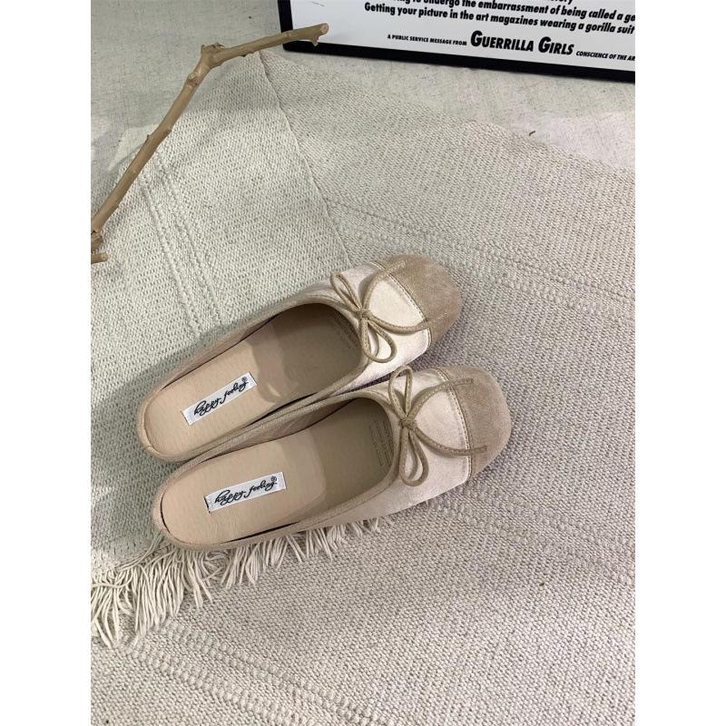 Spring 2025 new French evening wind single shoes light mouth bow soft flat bottom one pedal versatile ladyshoes women's shoes