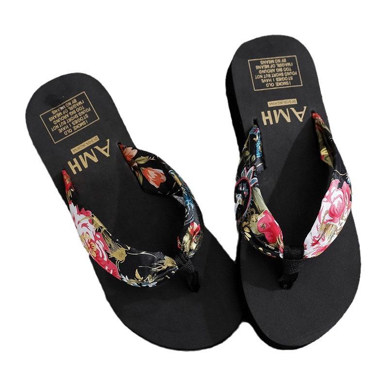 Summer flip-flops women's bohemian satin strap casual lame heel beach women's slippers ethnic style slippers