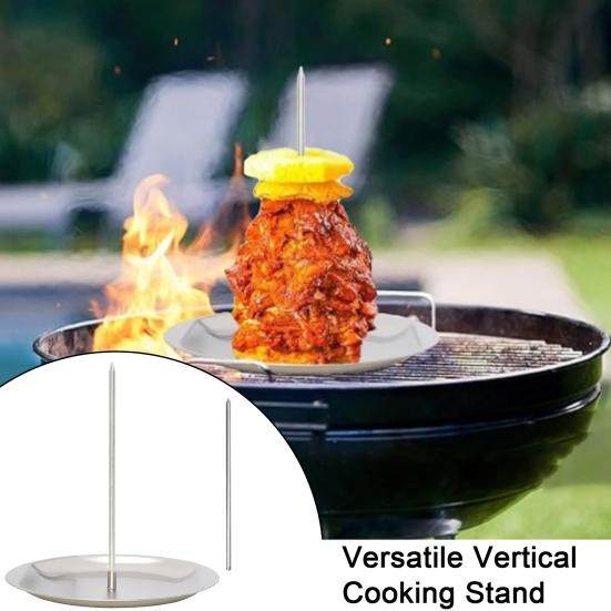 Al Pastor Skewer Vertical Skewer for Tacos Kebabs with 2 Removable Spikes 8 Inch Shawarma Rack Moisture-retaining Grill Pan BBQ Grilling Accessory