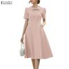 ZANZEA Women Casual Doll Collar Summer Short Sleeve Long Dress