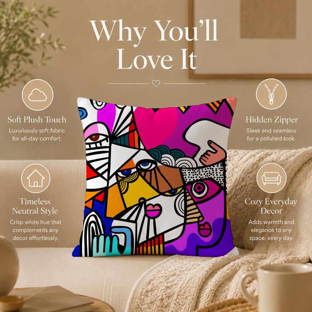Art A-Abstract FacesS Cushion Cover Double-Sided Printed Pillow Cover Hypoallergenic Dust-Mite Proof