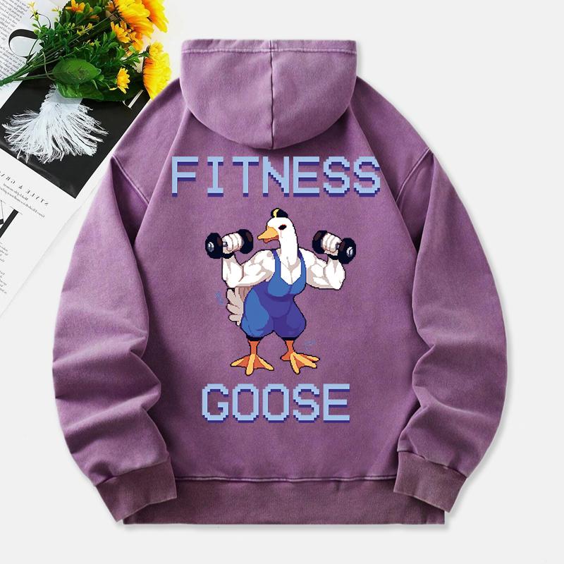 Fitness Goose Washed Hoodie Womens Cartoons Printing Cotton Pullover Comfortable Warm Oversized Hooded  Clothes
