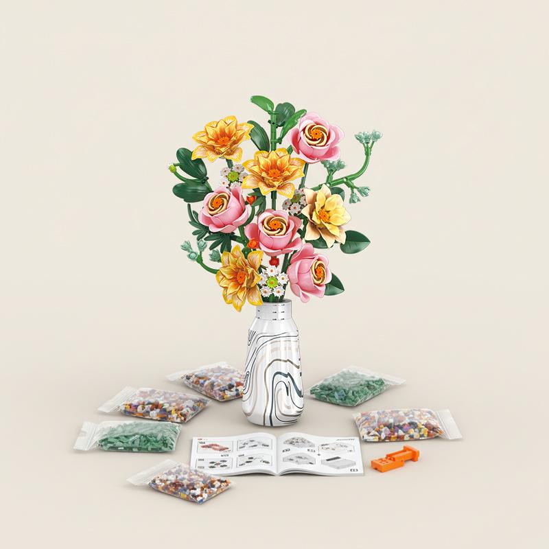 Rose Autumn ChrysanthemumBouquet Building block everlasting flower living decoration toy MOC Valentine's Day and Christmas gift