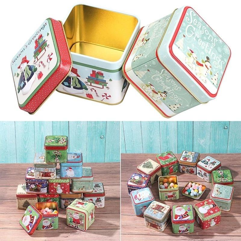Christmas Candy Tin Box Cartoon Candy Jar Xmas Snowman Box Tea Storage Organizer Metal Box Christmas Gift Box Packaging