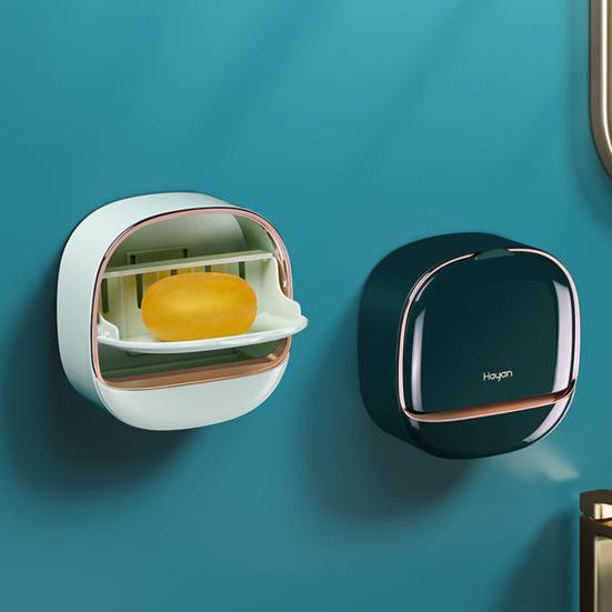 

Soap Box Flip Cover Waterproof Dust-proof Wall-Mounted Soap Holder with Lid for Bathroom темно-зеленого