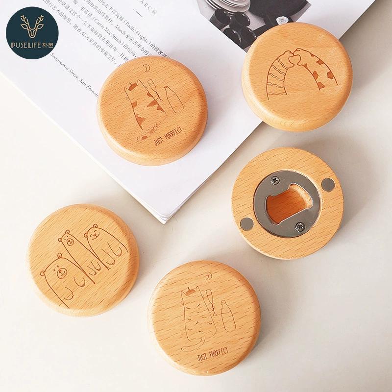 

1 шт. Бесплатный индивидуальный деревянный открыватель для бутылок, пива, магнитный, ручной, с деревянным подвесным отверстием, на холодильник, паста, пиво, гравировка логотипа, деревянный открыватель