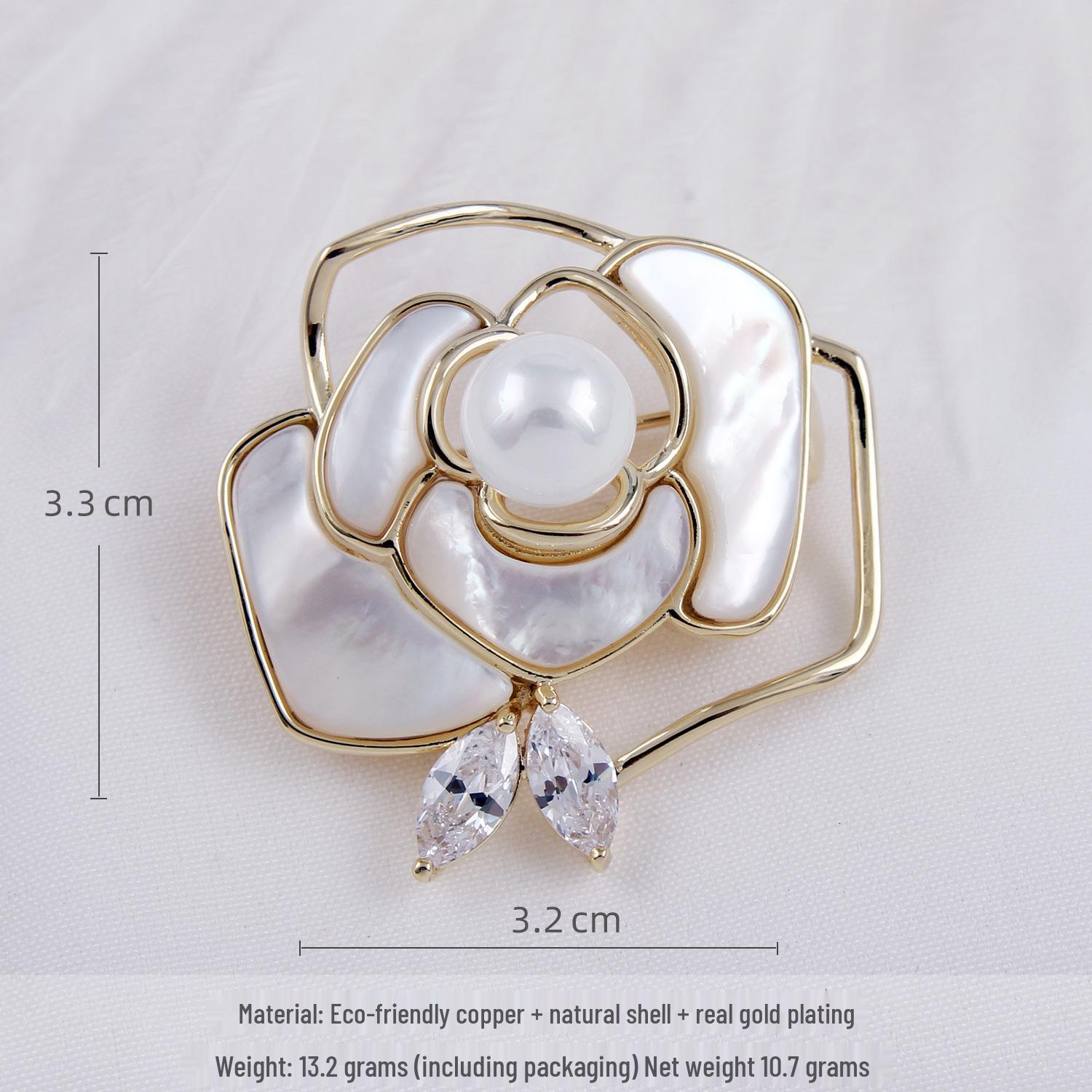 High-End Natural Shell Butterfly Camellia Pearl Brooch for Women