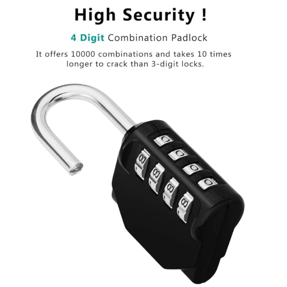 Combination Locker Padlock, 4 Digit Coded Padlock, Gym Lock, School Locker Lock, Weatherproof Combination Lock Outdoor (Black)