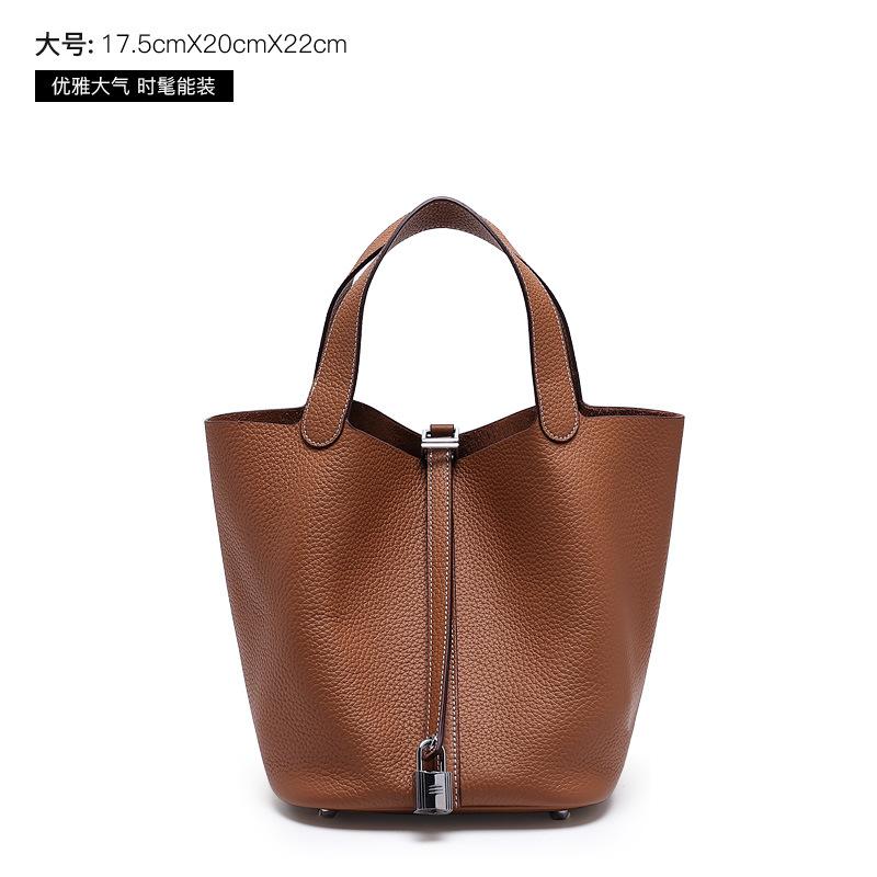 2025 Genuine Leather Women's Bag, New Top Layer Cowhide Handbag, Mother-Daughter Bag, Bucket Bag, Trendy Women's Bag
