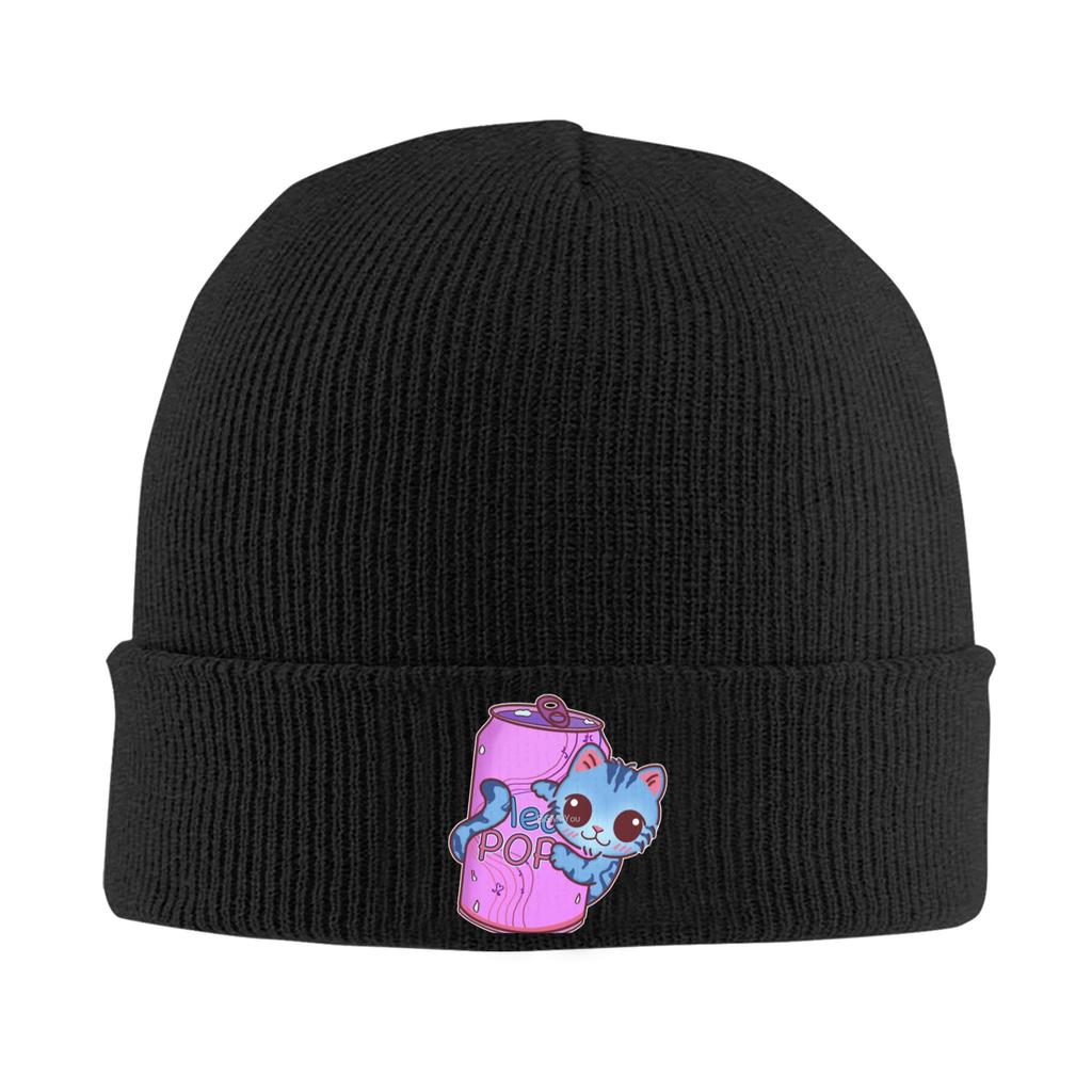 Adult Unisex Cute Blue Cat with Soda Pop Can Beanie Hats Knitted Hat Autumn Kpop Caps Graphic Thermal Elastic Bonnet Hats