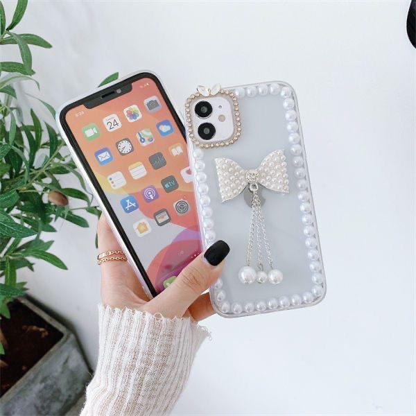 High-End Pearl iPhone Case: 3D Transparent Protective Cover for iPhone 14, 15, 16, 17 Pro Max